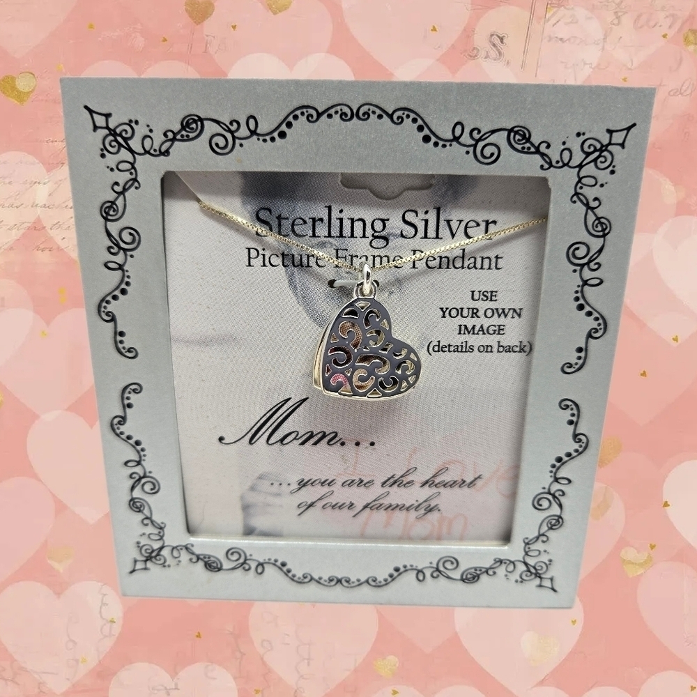 Sterling Silver .925 Picture Frame Pendant For Mom You Are The Heart Of Family